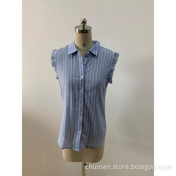 Sleeveless Blue Striped Blouses For Women